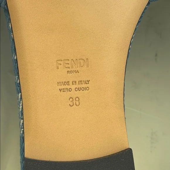Fendi denim logo sandals flats slides blue striped canvas sz 38 - Picture 9 of 9